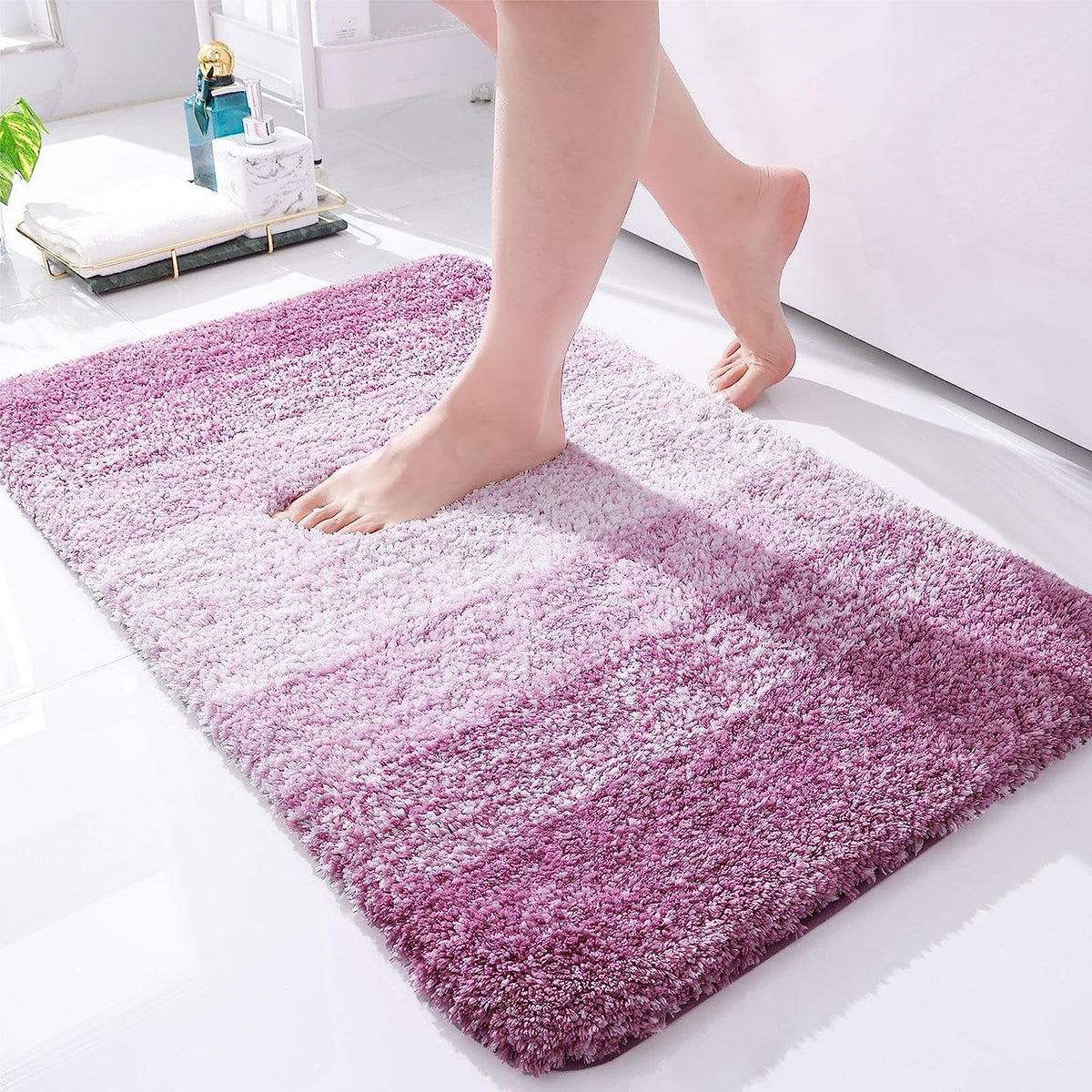 Grey Stripe Lines Bath Mat, Luxury Bathroom Rug - view 9