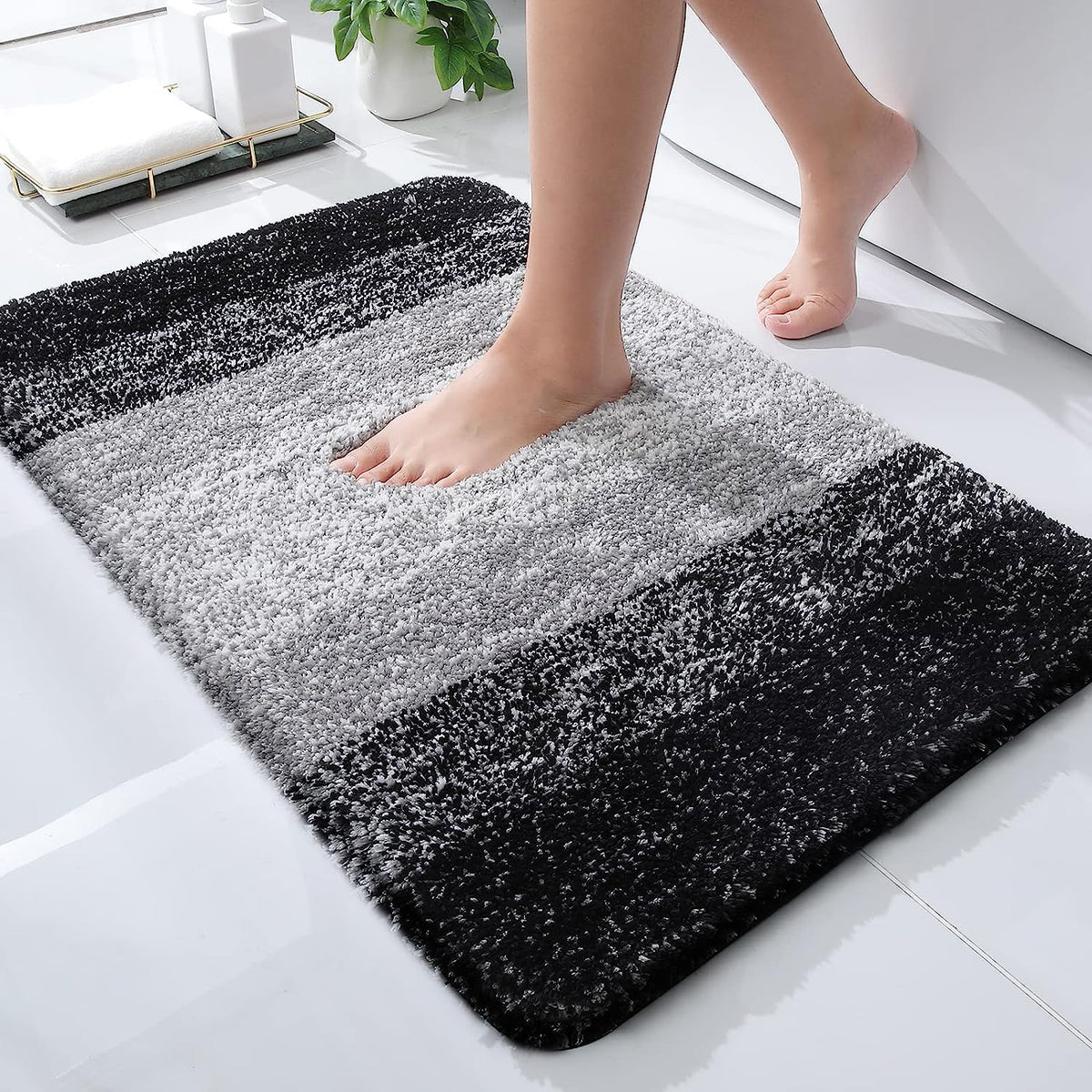Grey Stripe Lines Bath Mat, Luxury Bathroom Rug - view 8