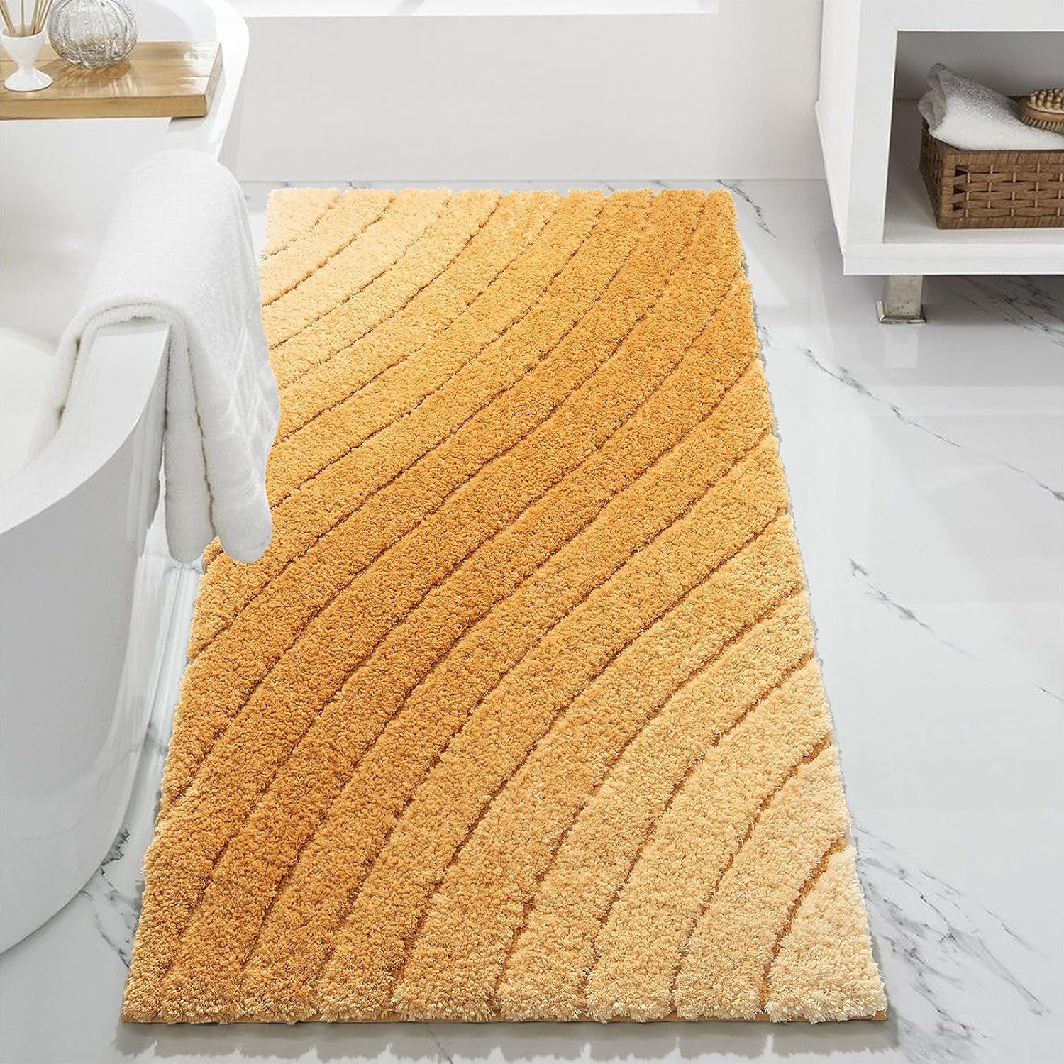 Feblilac Solid Tufted Bath Mat, Curved Line Art Bathroom Rug - view 8