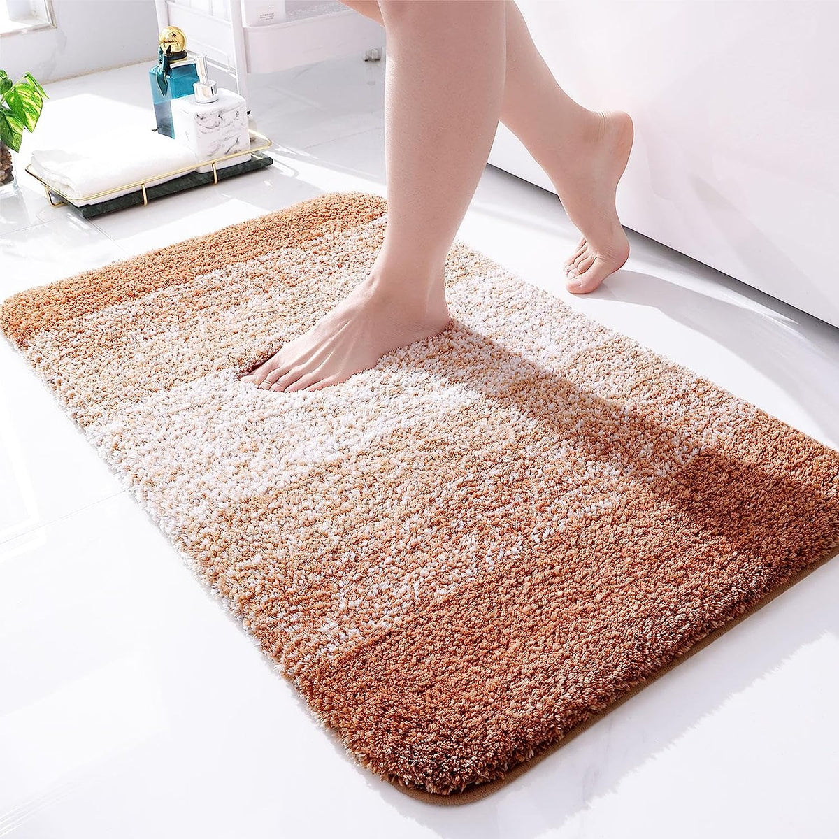 Grey Stripe Lines Bath Mat, Luxury Bathroom Rug - view 7