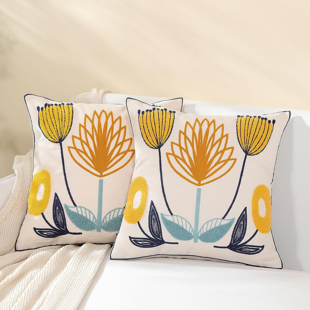 Feblilac Pack of 2 Flower Decorative Throw Pillow Covers Jacquard Pillowcase Soft Square Cushion Cozy Pillowca - view 8