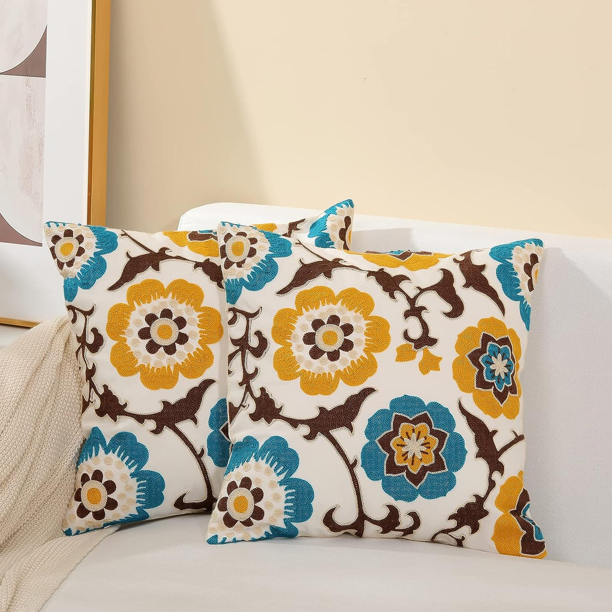 Feblilac Pack of 2 Flower Decorative Throw Pillow Covers Jacquard Pillowcase Soft Square Cushion Cozy Pillowca - view 7