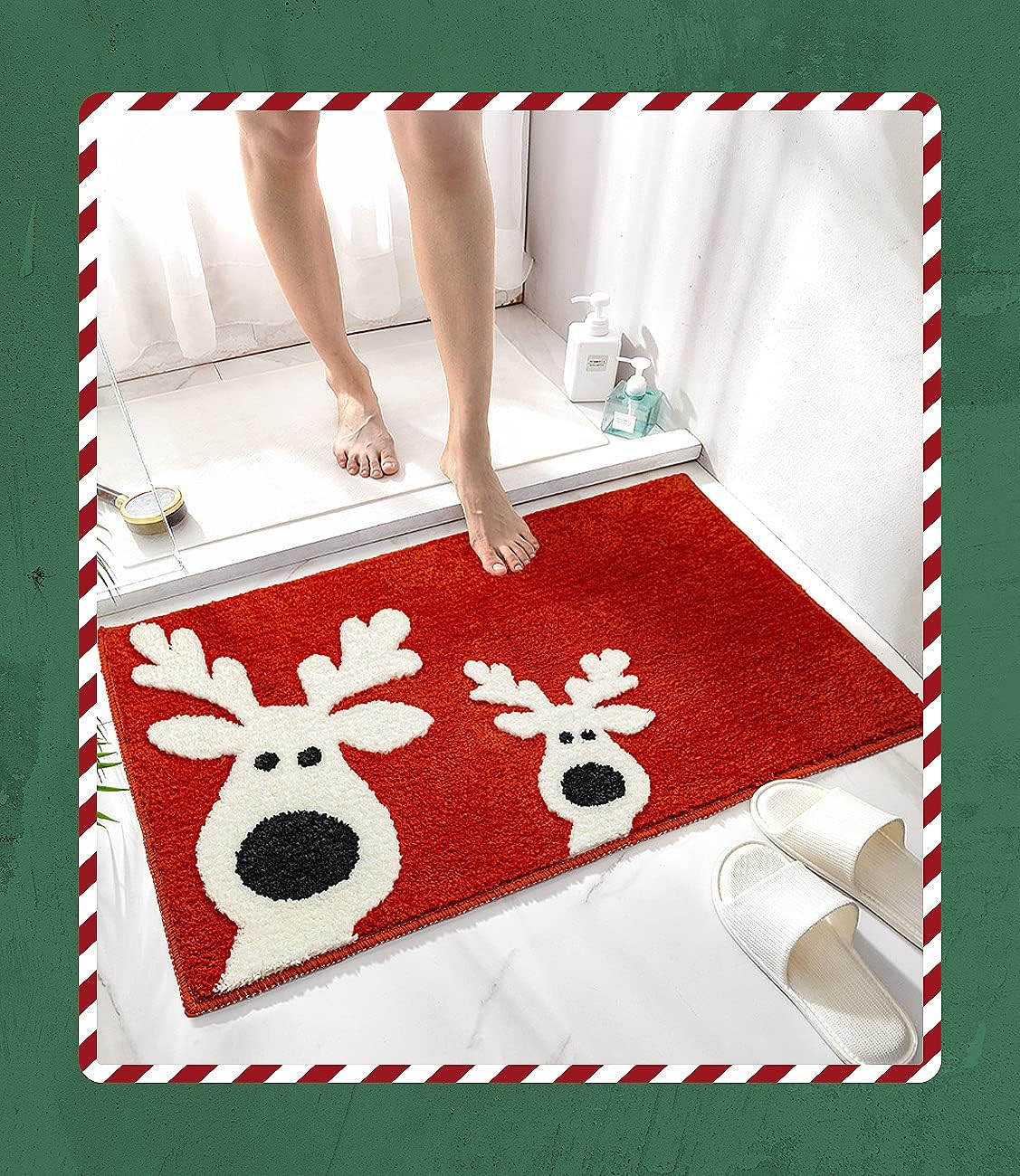 Cute Deer Bath Mat Christmas Decor, Reindeer Bathroom Decor, 20x32 inches