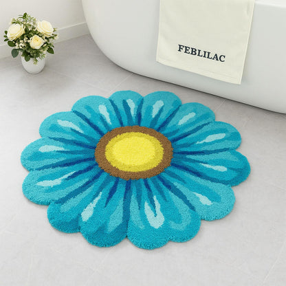 Feblilac Blue Flowers Tufted Bath Mat