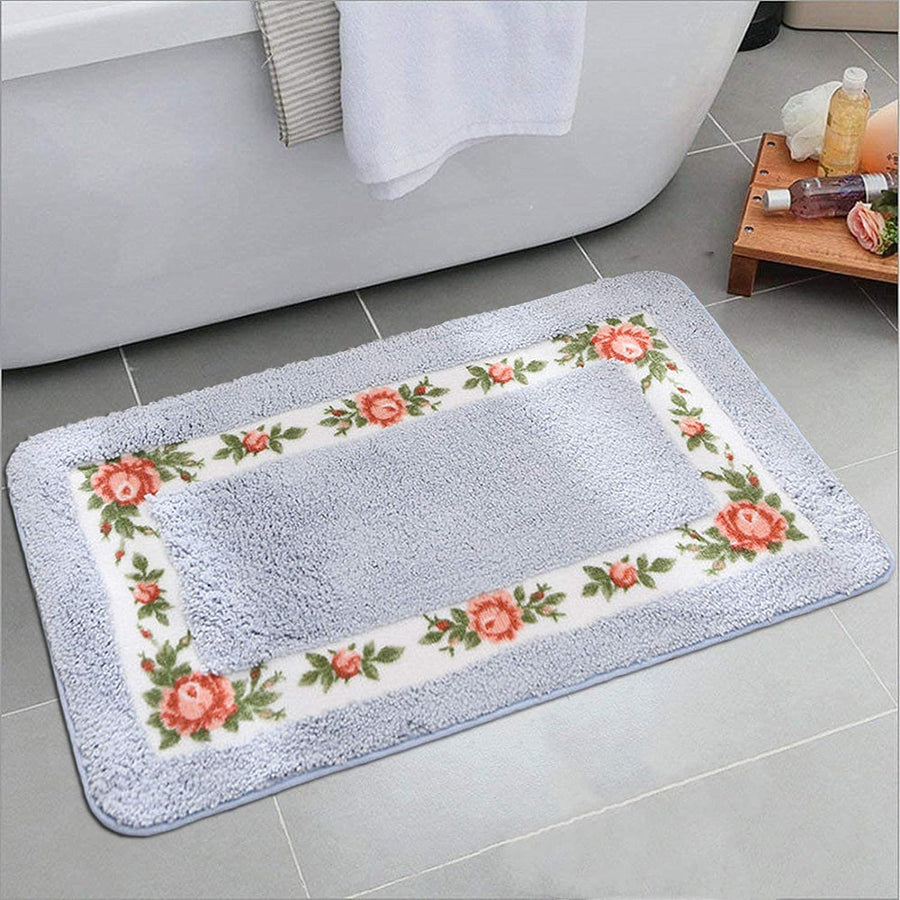 Feblilac Blue Tufted Bathroom Mat Toilet U-Shaped Floor Mat