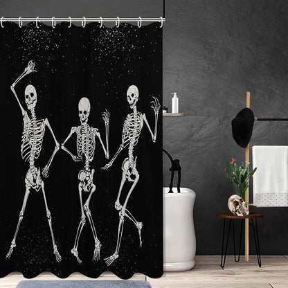 Feblilac Skull Funny Dance Halloween Dancing Cartoon Fun Joints Party Vintage Shower Curtain with Hooks