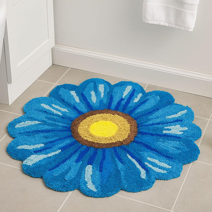 Feblilac Blue Flowers Tufted Bath Mat