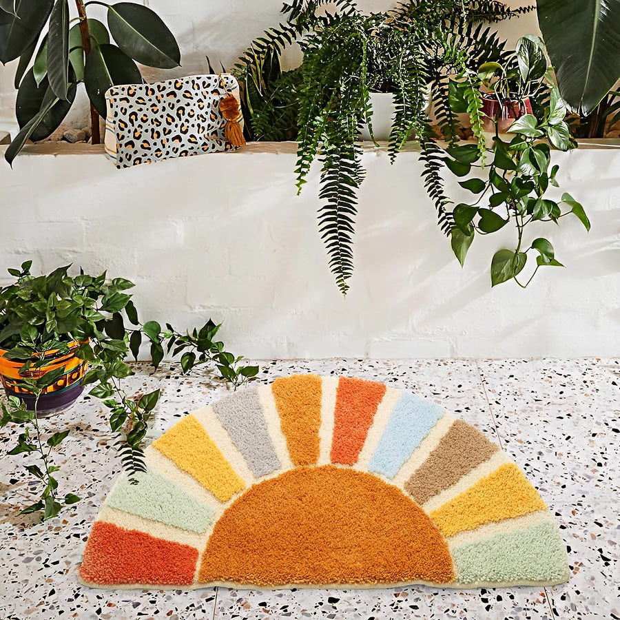 Feblilac Boho Rainbow Sunrise Tufted Bath Mat – Half-Circle Design in Earthy Tones, Cozy & Aesthetic Bathroom - view 2
