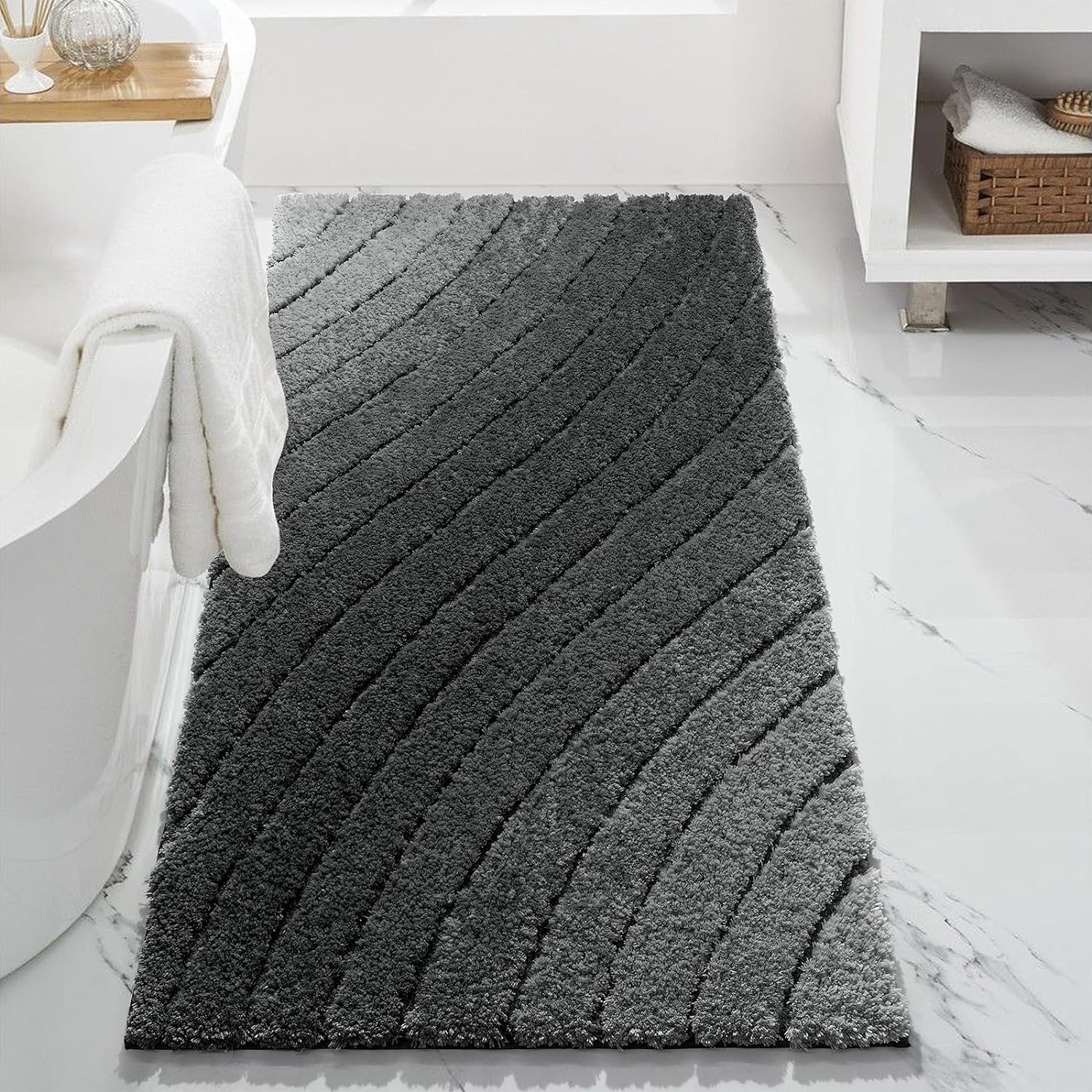 Feblilac Solid Tufted Bath Mat, Curved Line Art Bathroom Rug - view 15