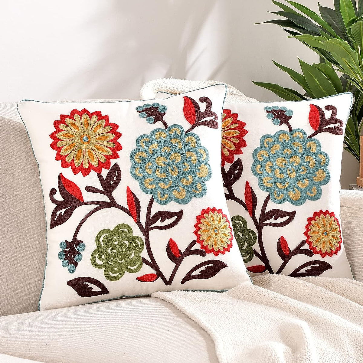 Feblilac Pack of 2 Flower Decorative Throw Pillow Covers Jacquard Pillowcase Soft Square Cushion Cozy Pillowca - view 14