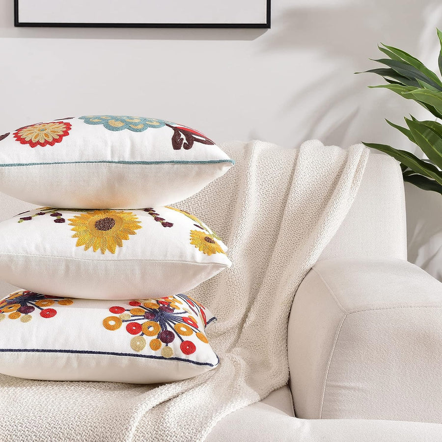 Feblilac Pack of 2 Flower Decorative Throw Pillow Covers Jacquard Pillowcase Soft Square Cushion Cozy Pillowca - view 2