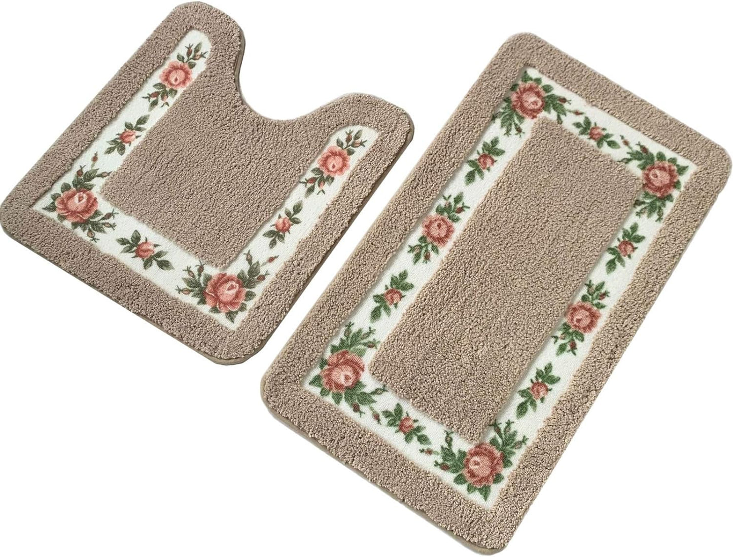 Feblilac Khaki Tufted Bathroom Mat Toilet U-Shaped Floor Mat