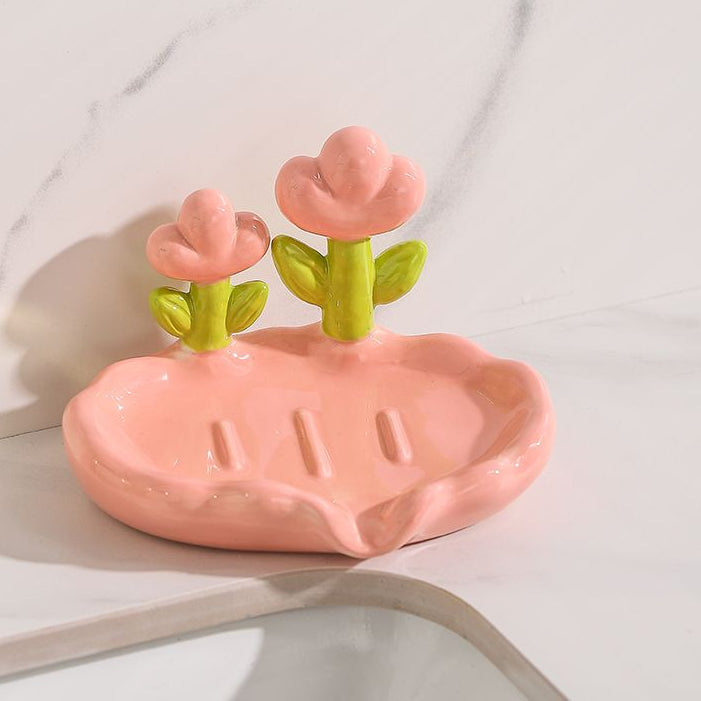 Feblilac Home Cute Super Cute Flower Ceramic Soap Box Bathroom