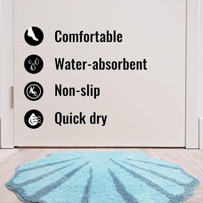 Blue Shell Bath Mat, Beach Ocean Style Rug for Bathroom