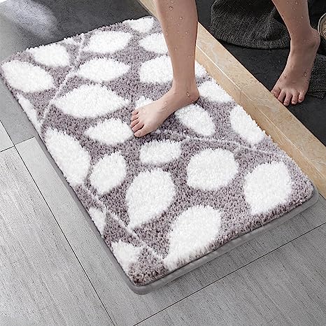 Feblilac Grey Leaf Tufted Bath Mat