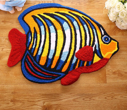 Cute Colorful Fish-Shape Bath Mat, Tropical Ocean Fish Bathroom Rug