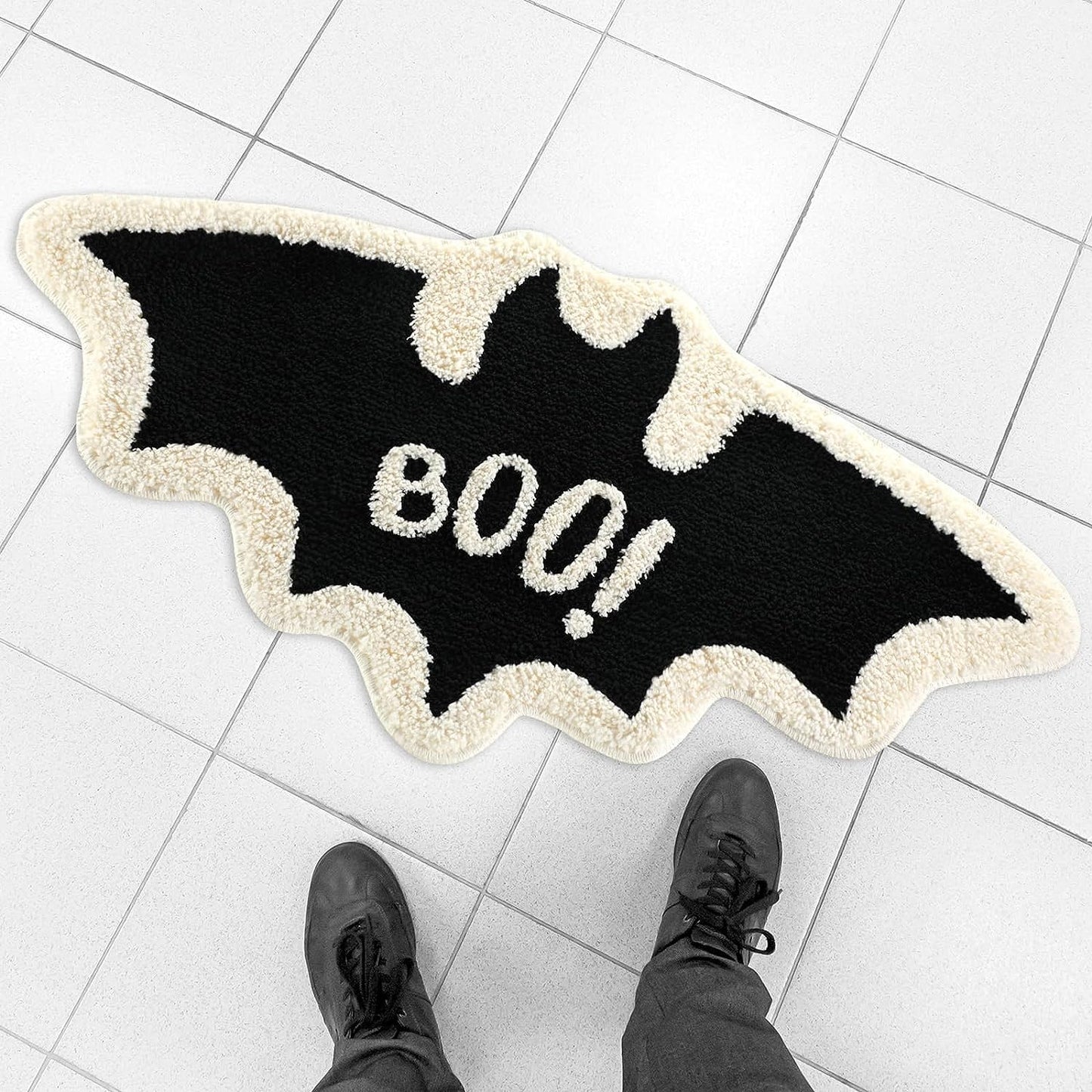 Feblilac Halloween Bat Bath Mat Coffin Bath Mat Decor Halloween Rug Decor Black Gothic Gift Room Decorations Spooky Witch Home Bat Shaped Mats Coffin Rugs Bat Rugs for Bathroom Bedroom Kitchen (Bat)