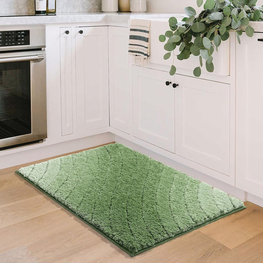 Feblilac Solid Tufted Bath Mat, Curved Line Art Bathroom Rug - view 4