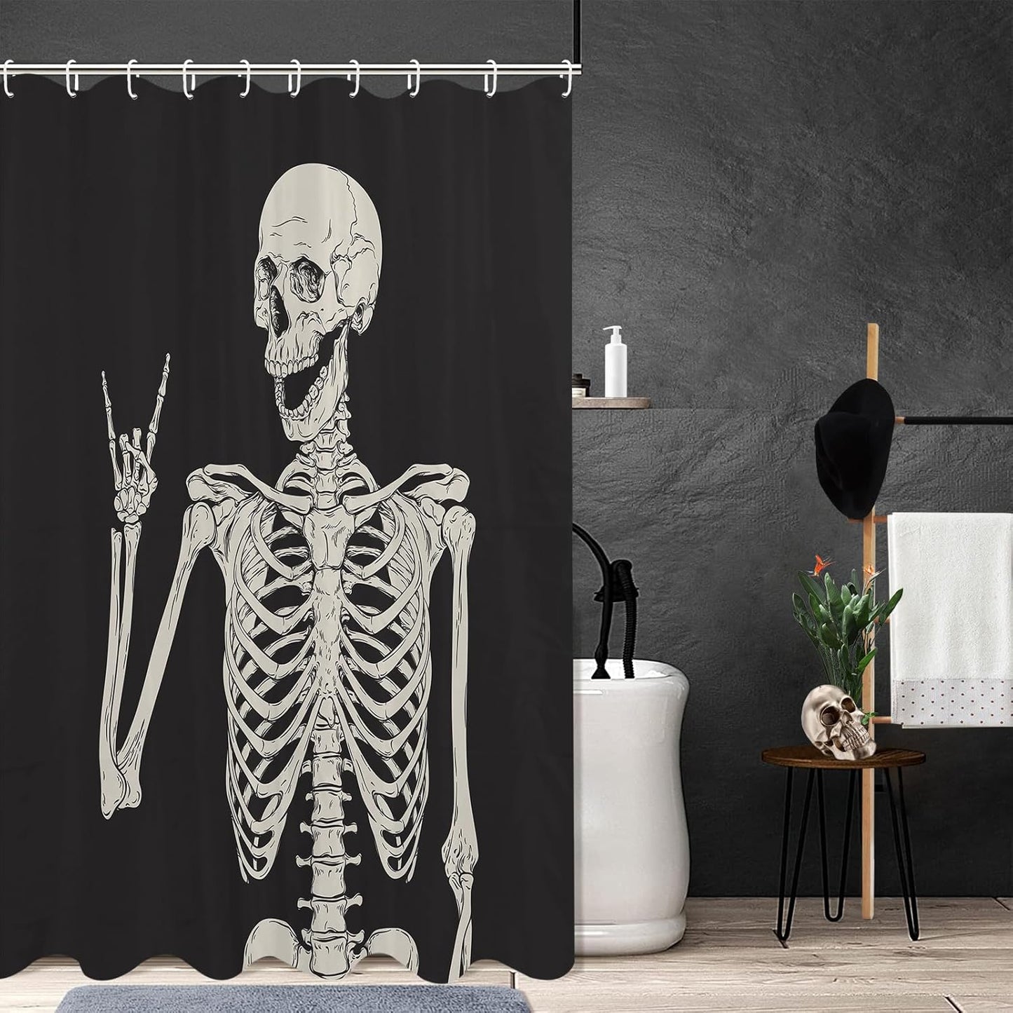 Feblilac Skull Funny Dance Halloween Dancing Cartoon Fun Joints Party Vintage Shower Curtain with Hooks