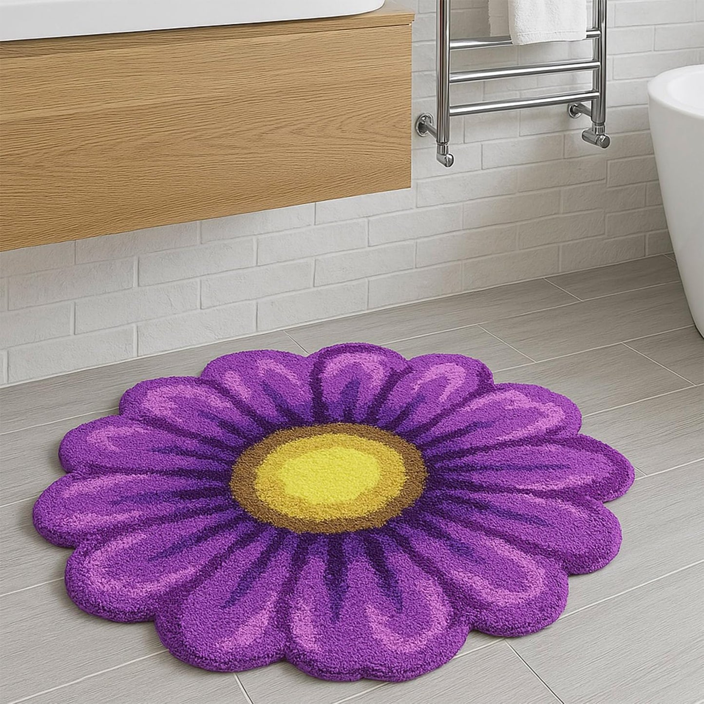 Feblilac Purple Flowers Tufted Bath Mat