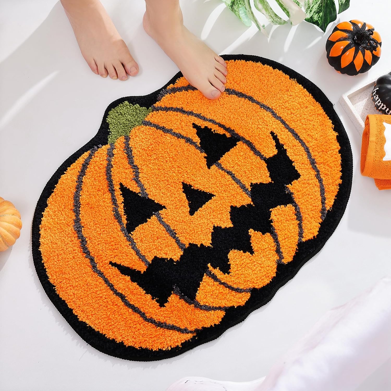 Feblilac Halloween Ghost Bath Mat for Bathroom, Cute White Ghost Bathroom Rug - view 6