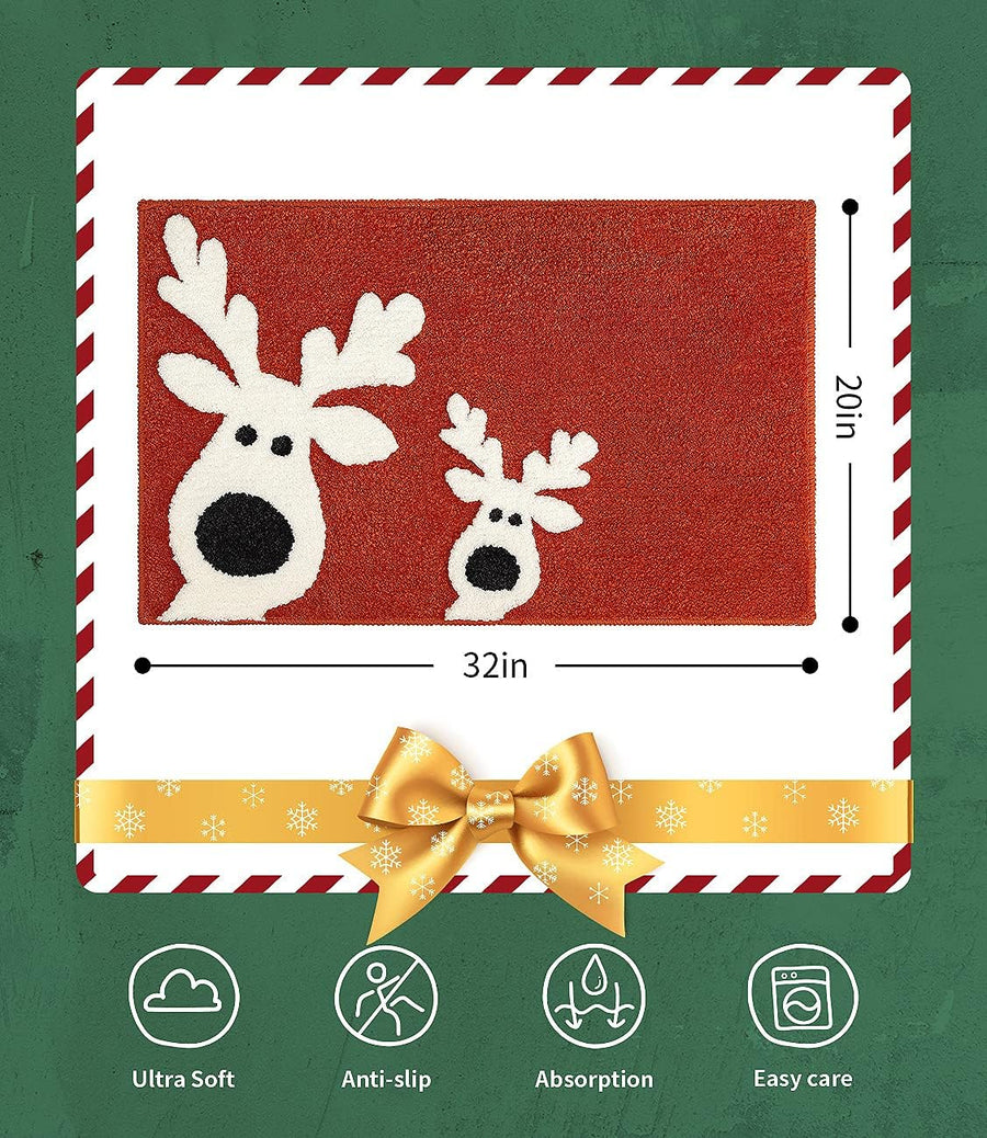 Cute Deer Bath Mat Christmas Decor, Reindeer Bathroom Decor, 20x32 inches - view 3
