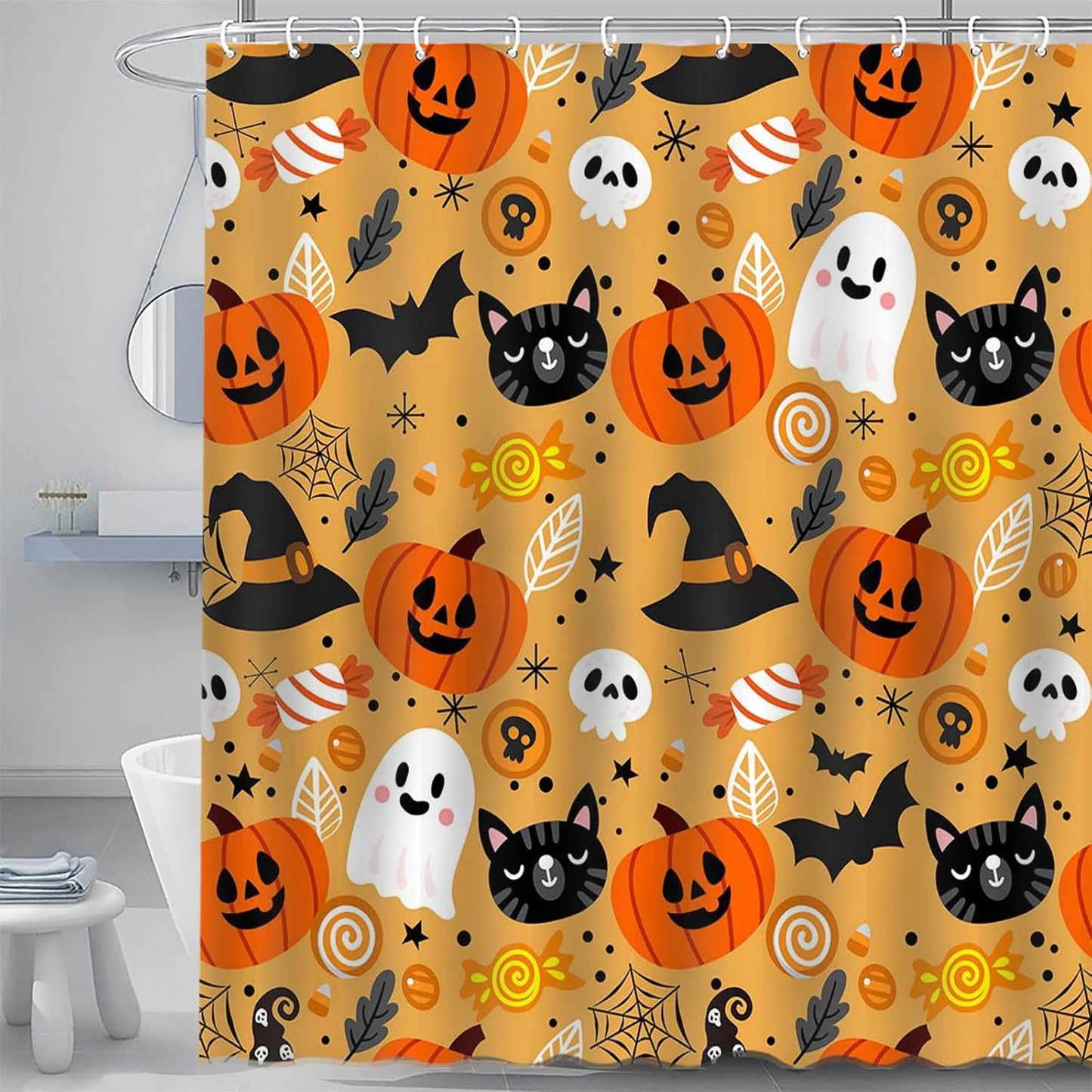 Feblilac Cute Halloween Shower Curtain with Hooks