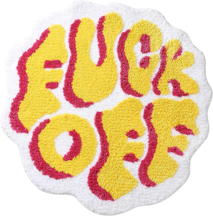 Feblilac Funny Cute Rugs for Bedroom Bathroom Dorm Kitchen Non Slip Rubber Backed Machine Washable, Swear Words Fuck Off Cool Rugs Colorful Fluffy Shaggy Bedside Accent Rug 26"x26"