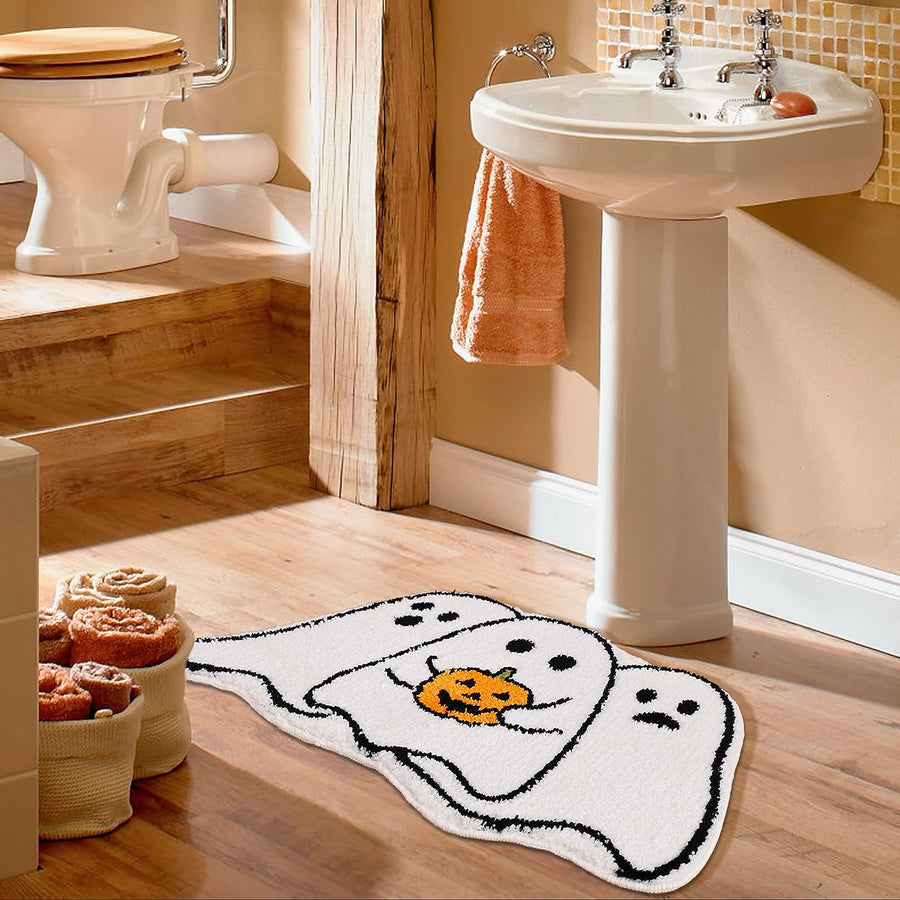 Feblilac Halloween Ghost Bath Mat for Bathroom, Cute White Ghost Bathroom Rug - view 4