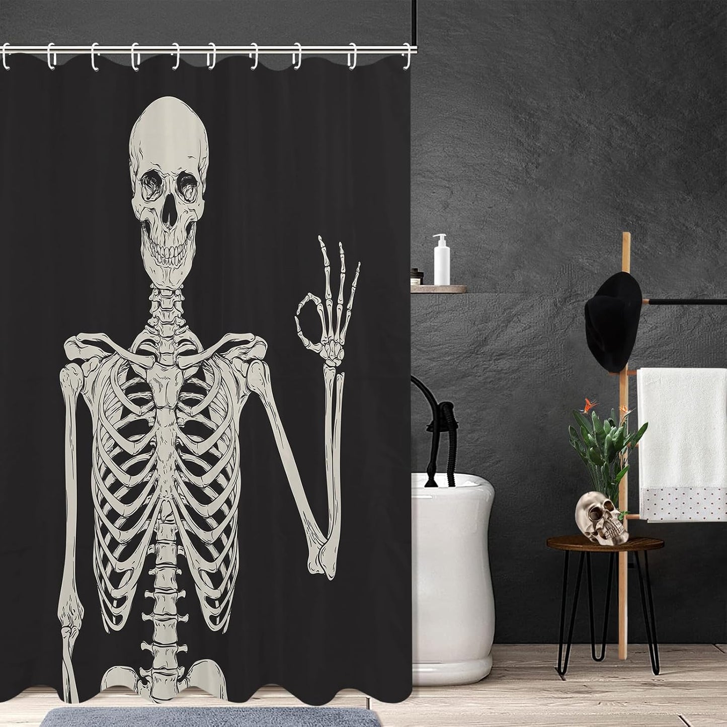 Feblilac Skull Funny Dance Halloween Dancing Cartoon Fun Joints Party Vintage Shower Curtain with Hooks