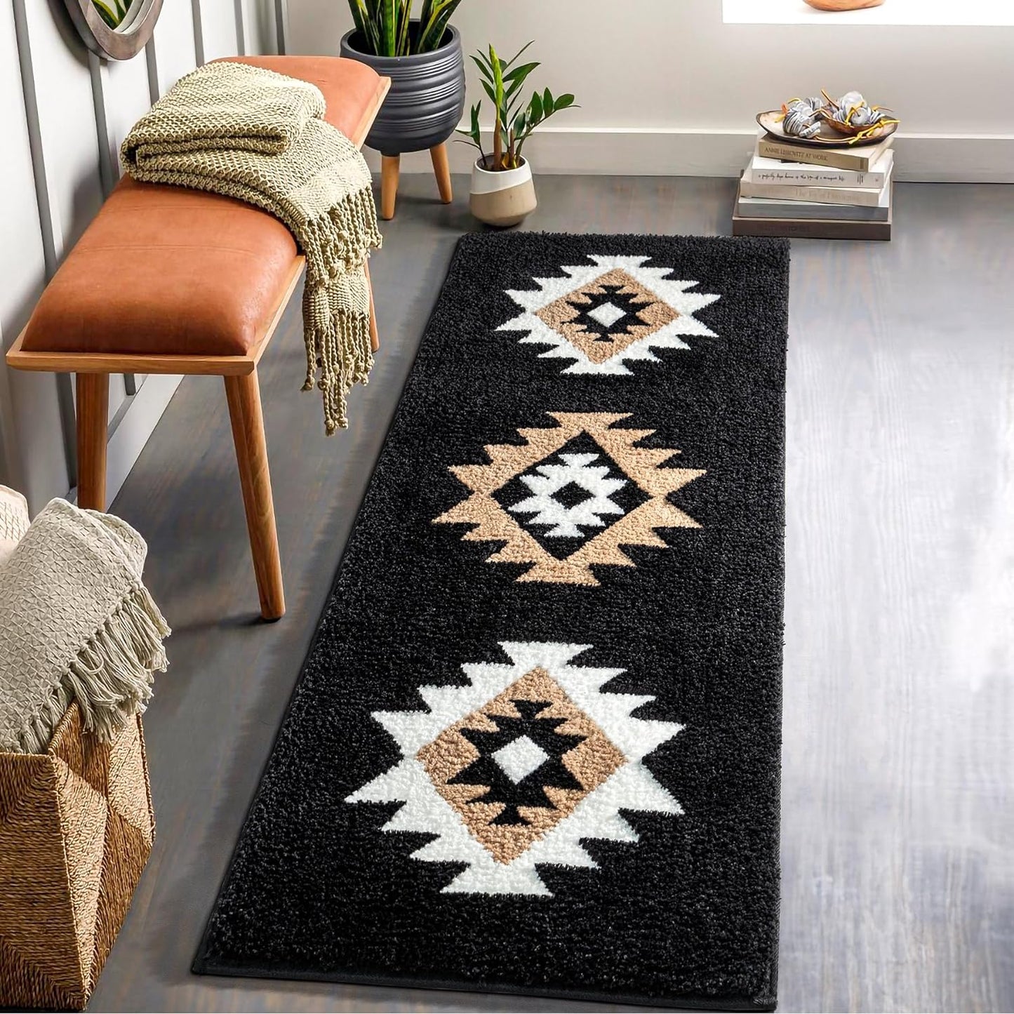 Feblilac Boho Black Tufted Bath Mat