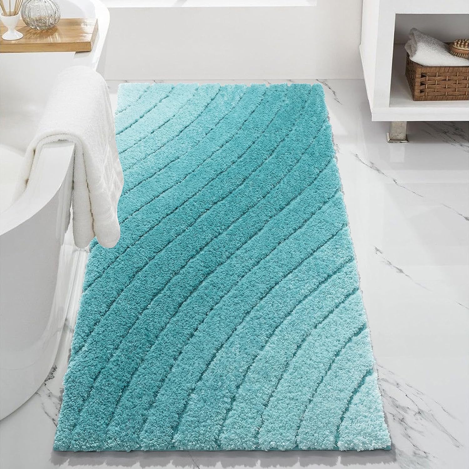 Feblilac Solid Tufted Bath Mat, Curved Line Art Bathroom Rug - view 12