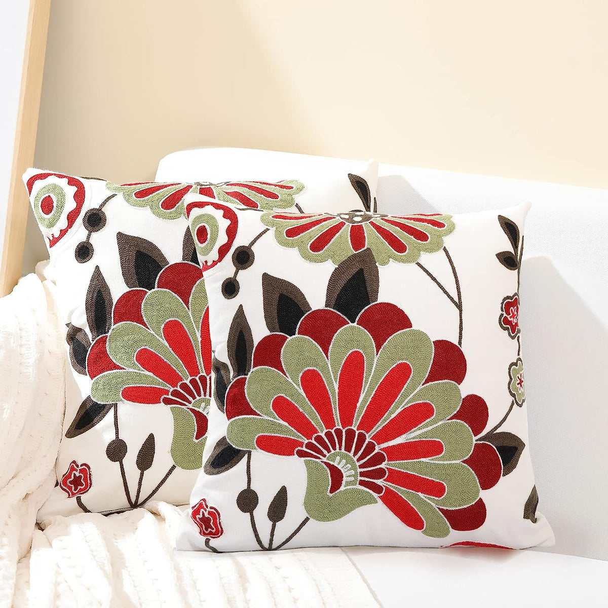 Feblilac Pack of 2 Flower Decorative Throw Pillow Covers Jacquard Pillowcase Soft Square Cushion Cozy Pillowca - view 16