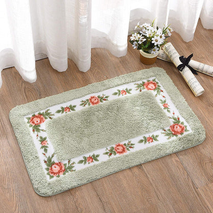 Feblilac Green Flower Tufted Bathroom Mat Toilet U-Shaped Floor Mat