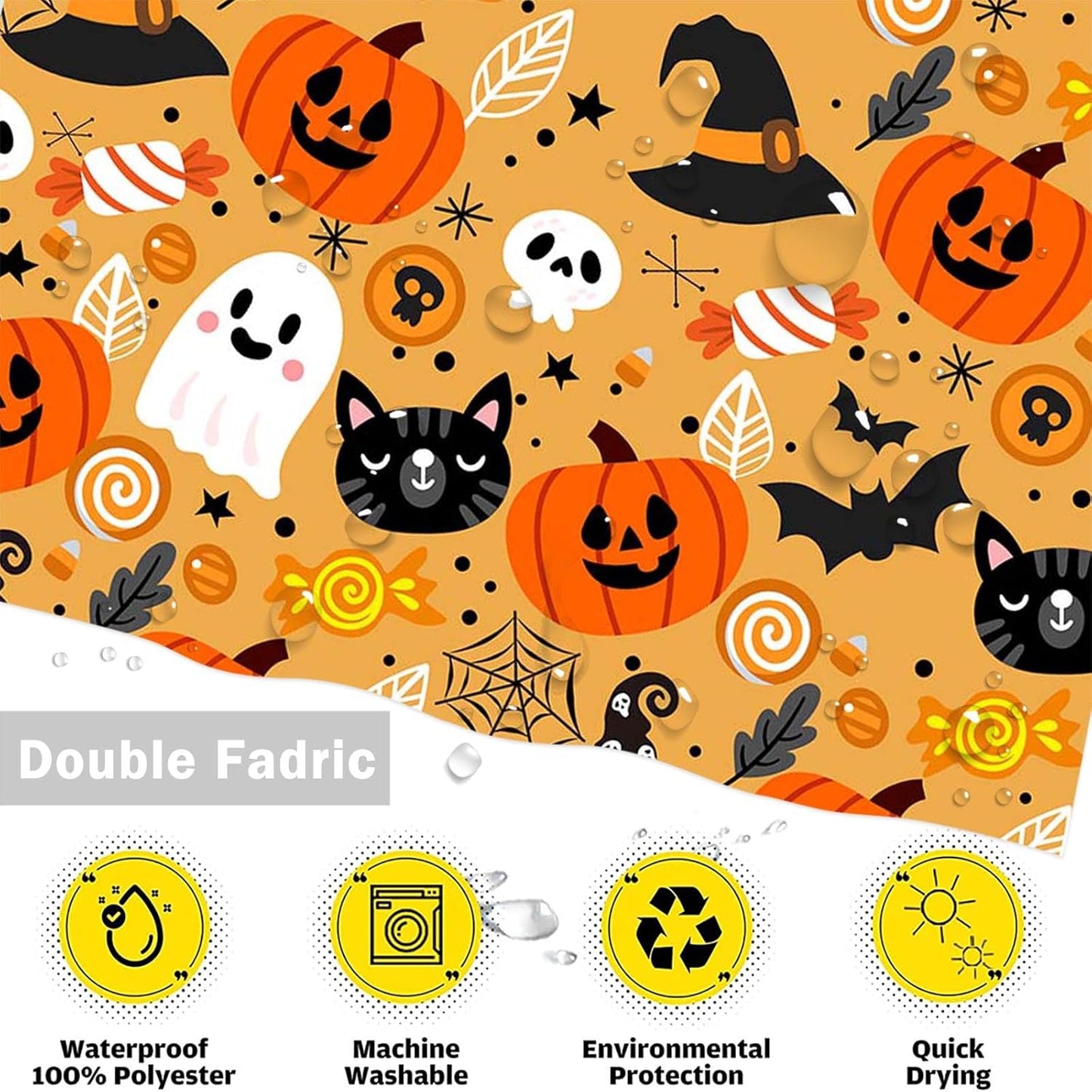 Feblilac Cute Halloween Shower Curtain with Hooks