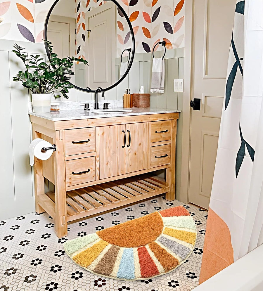 Feblilac Boho Rainbow Sunrise Tufted Bath Mat – Half-Circle Design in Earthy Tones, Cozy & Aesthetic Bathroom - view 3