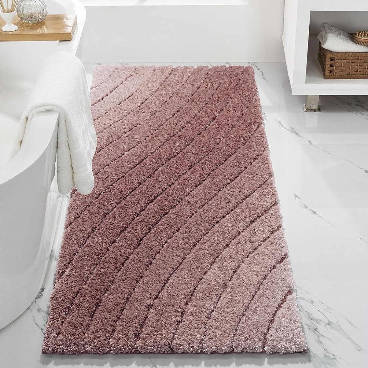 Feblilac Solid Tufted Bath Mat, Curved Line Art Bathroom Rug - view 17