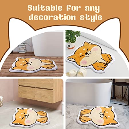 Feblilac Cute Shiba Cat Tufted Bath Mat