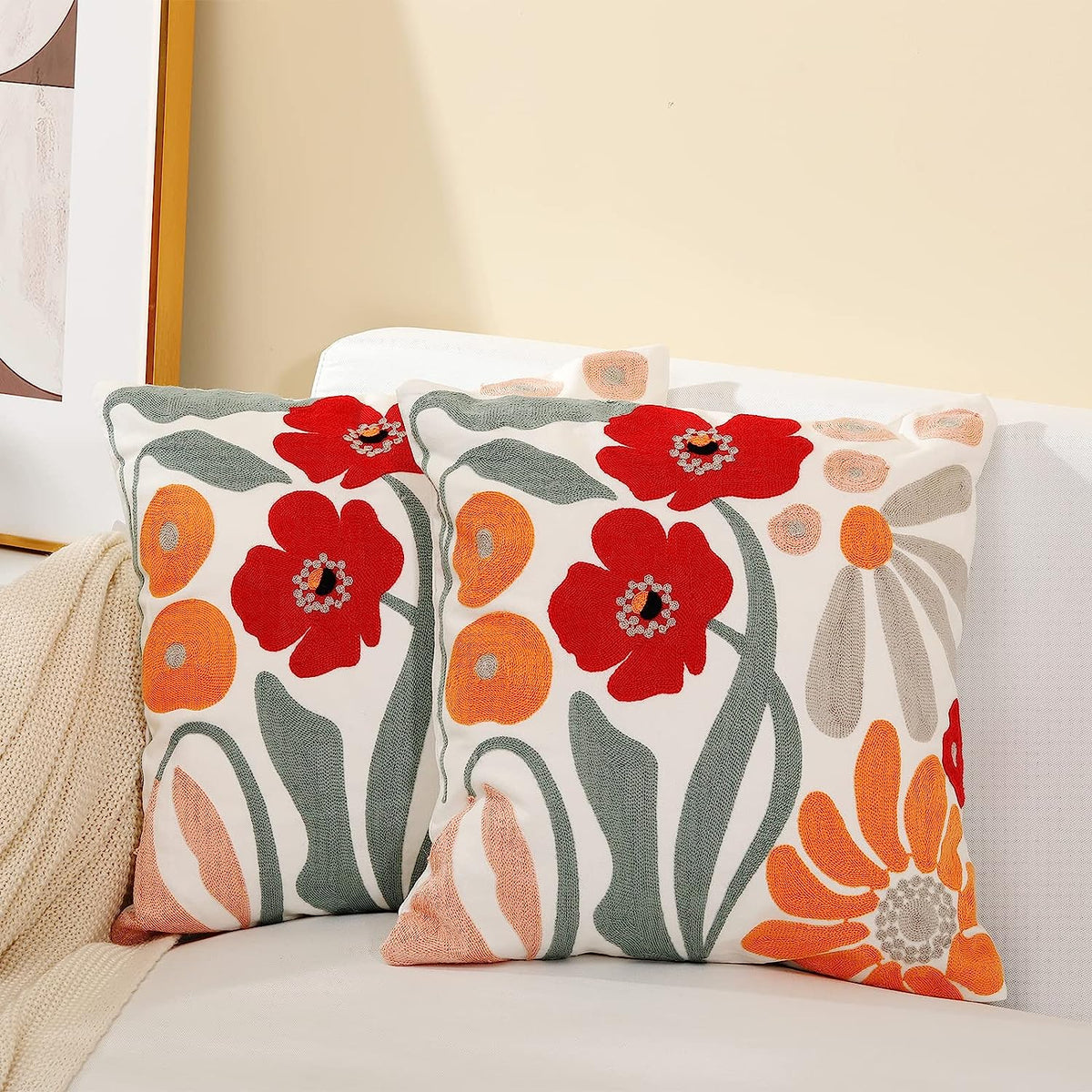 Feblilac Pack of 2 Flower Decorative Throw Pillow Covers Jacquard Pillowcase Soft Square Cushion Cozy Pillowca - view 18