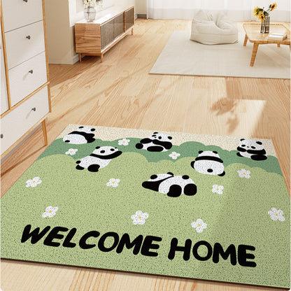 Feblilac Panda and Flowers PVC Coil Door Mat