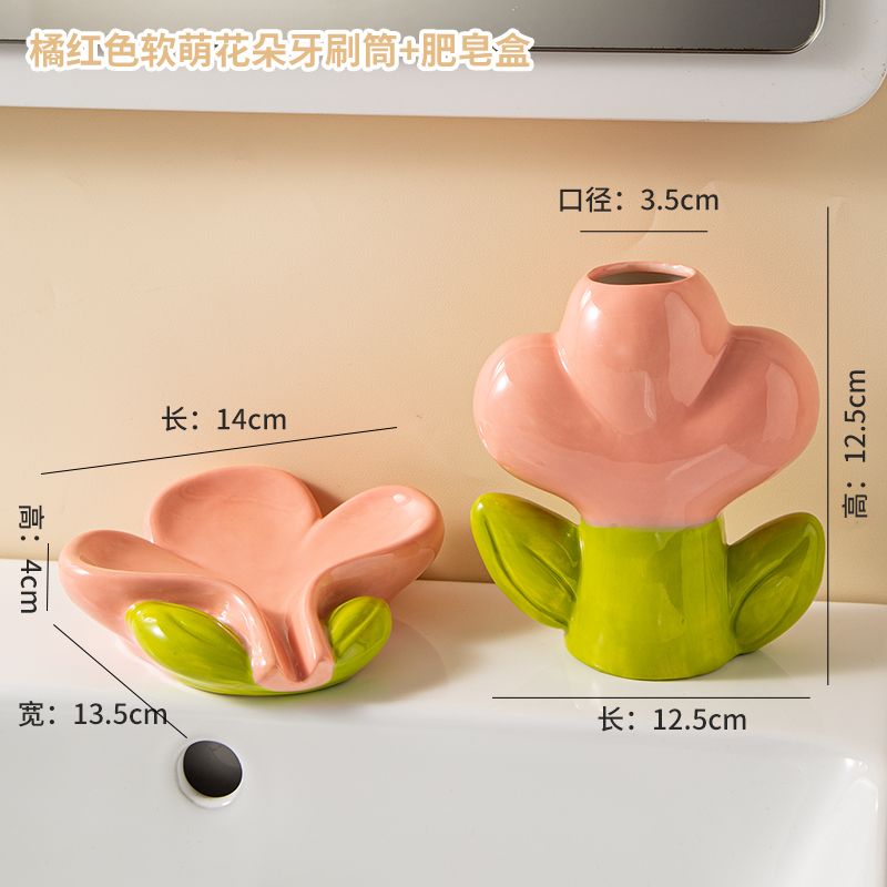 Feblilac Creative Ceramic Soap Box, Flower Toothbrush Holder, Sink Storage Cylinder, Bathroom Soap Box Decorative Ornament