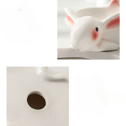 Feblilac Ceramic Soap Box Cartoon Cute Shy Rabbit Bathroom