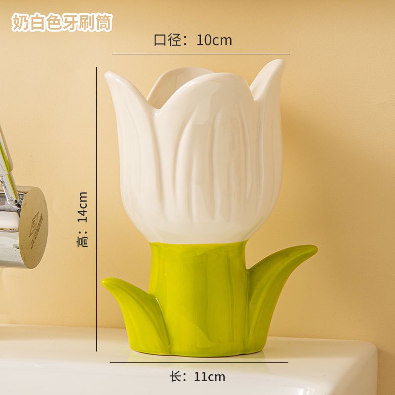 Feblilac Creative Ceramic Soap Box, Flower Toothbrush Holder, Sink Storage Cylinder, Bathroom Soap Box Decorative Ornament