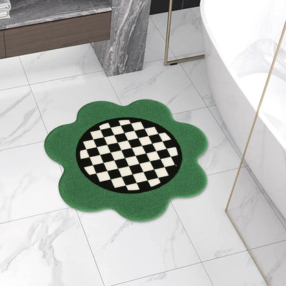 Feblilac Green Checkerboard Tufted Round Bath Mat view 5
