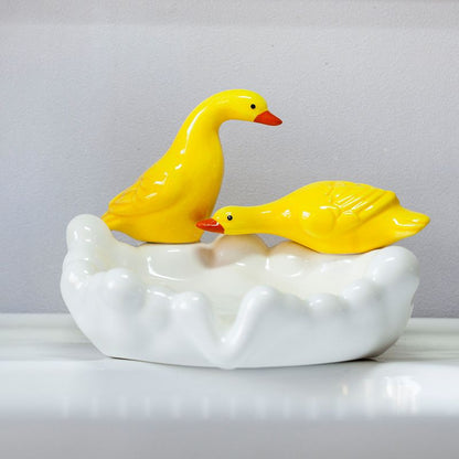 Feblilac Ceramic Soap Box Household Drain Soap Box Creative Duckling Bathroom