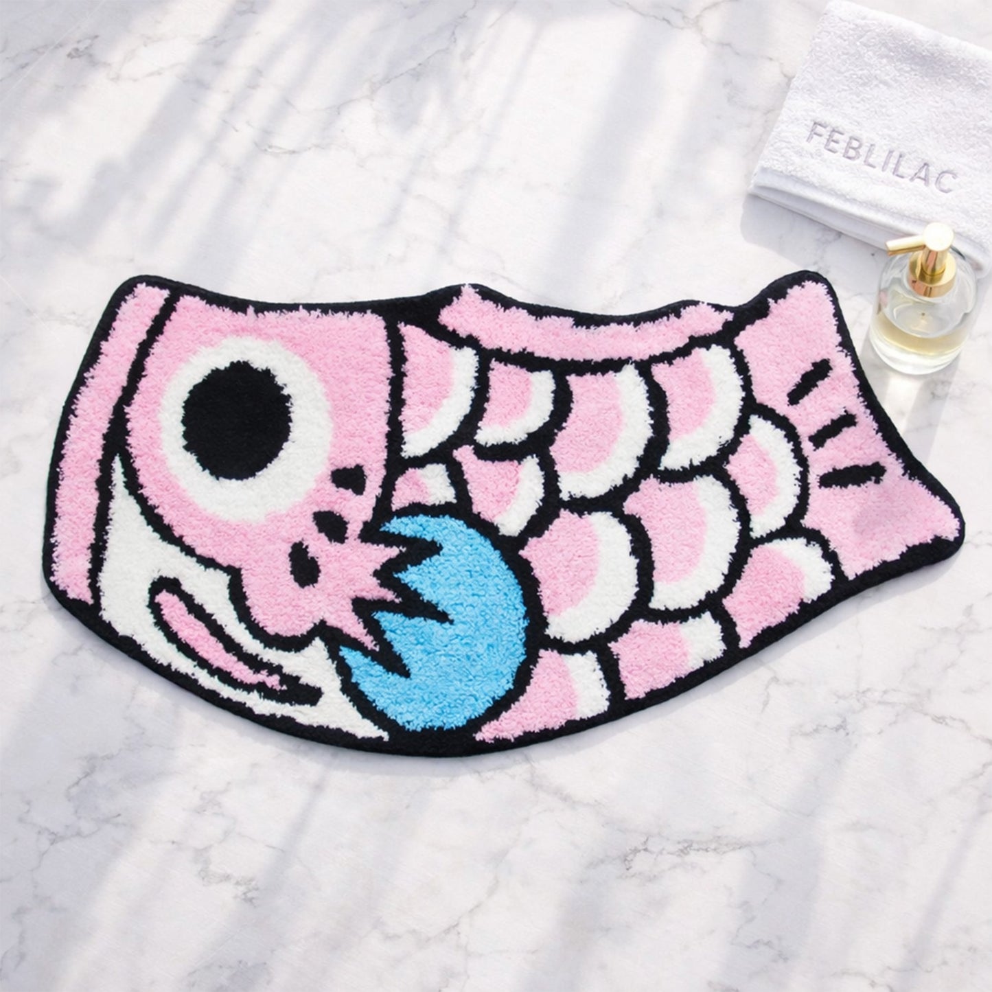 Feblilac Cute Pink and Blue Koi Fish Bath Mat