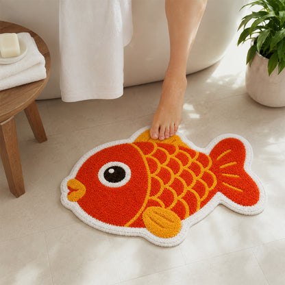 Feblilac Red Orange Fish Tufted Rug – Cute Shaped Bathroom & Entryway Mat