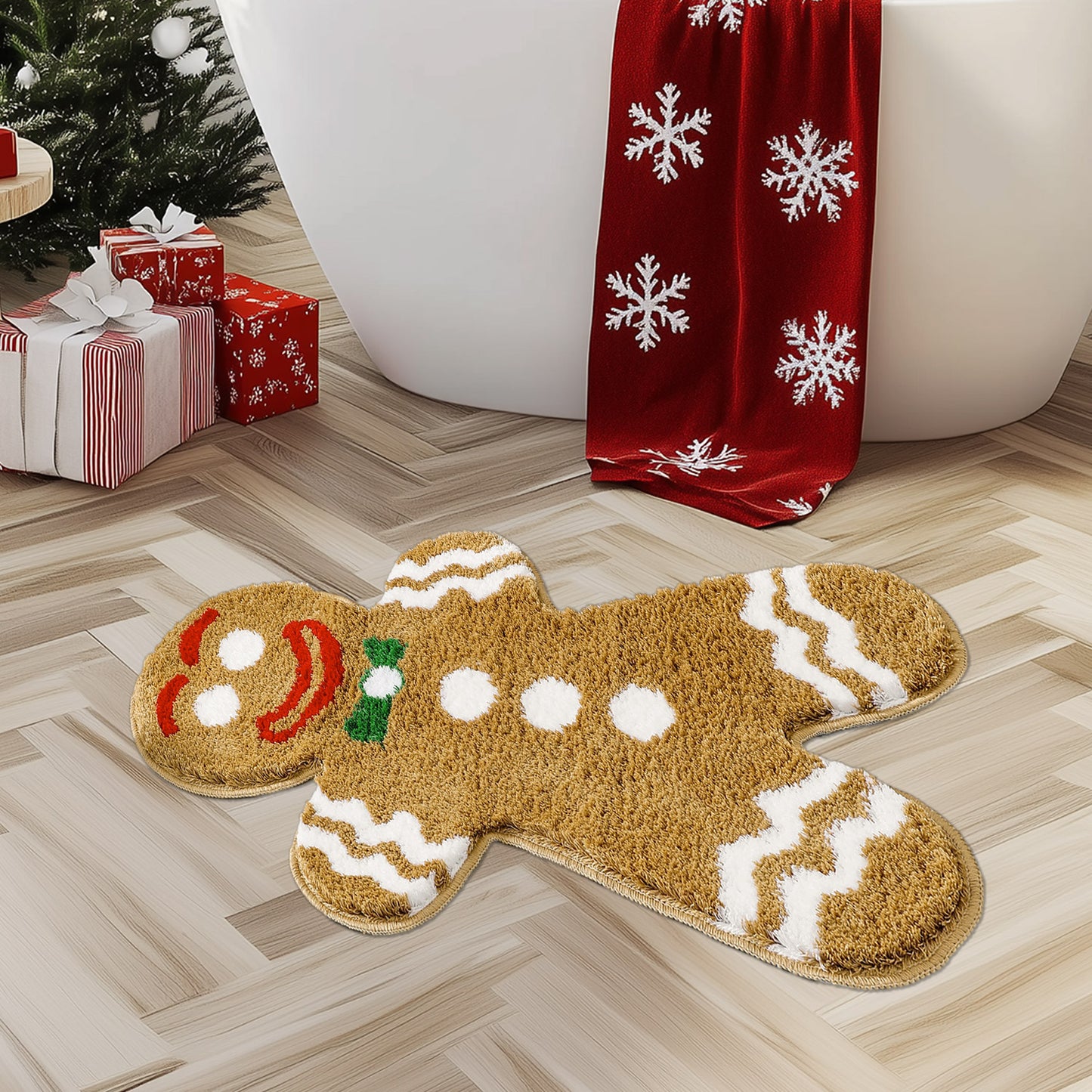 Cute Ginger Man Bath Mat, Gingerbread Man Cookies Bathroom Rug, 50x80cm / 19"x31"