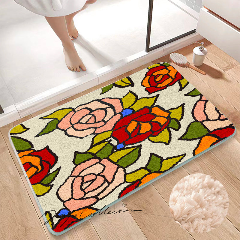 Feblilac Beautiful Rose Garden Tufted Bath Mat