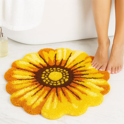 Feblilac Yellow Sunflower Rug, Flower Mat for Bedroom Bathroom Patio